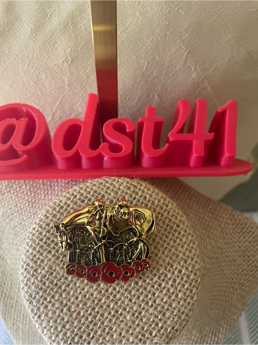 Gold Tone Horse Brooch with Red Floral Accents